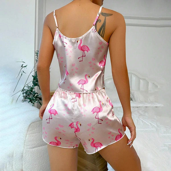 Ladies Women Satin Silk Pyjamas Set Lace Cami Vest Shorts Lingerie Sleepwear Pjs