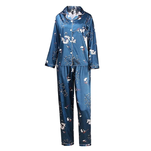 Womens Ladies Satin Nightwear Pyjamas 2Pcs Set Silk PJS Long Sleeve Sleepwear