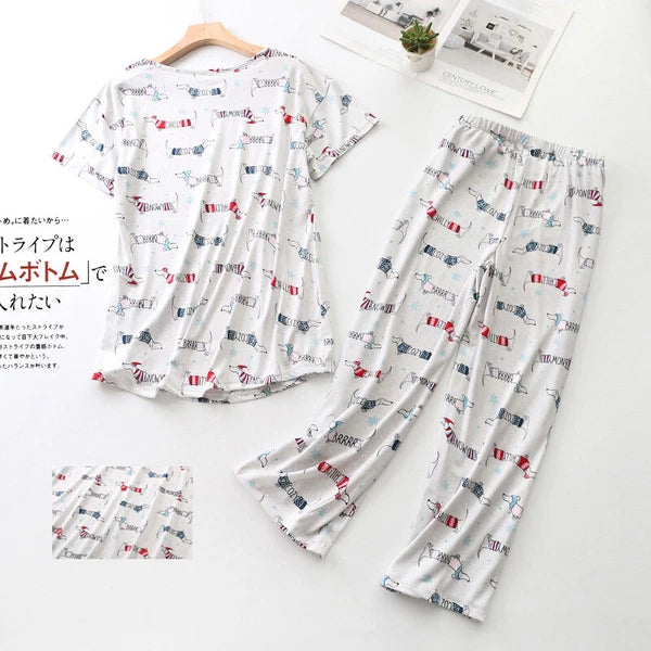 Womens Capri Set Sleepwear Pajamas Woman Sleep Nightshirt Home wear Nightwear Pj