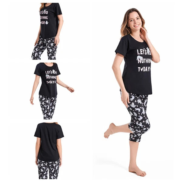 Womens Capri Set Sleepwear Soft Pajamas Sleep Nightshirts Print Comfy Pyjama Set