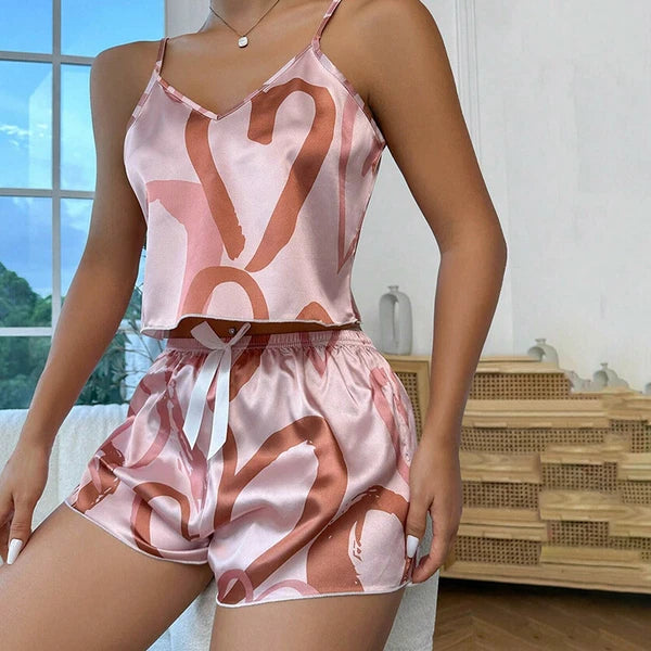 Ladies Women Satin Silk Pyjamas Set Lace Cami Vest Shorts Lingerie Sleepwear Pjs