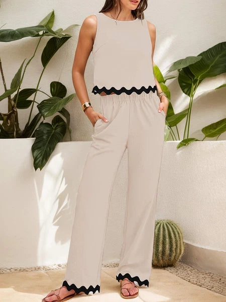 Womens Summer 2 Piece Outfits Sleeveless Tank Top Wide Leg Pants Sets Tracksuit