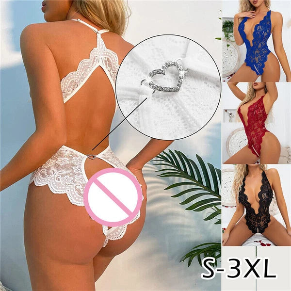 Womens Sexy Lace Bodys Lingerie Crotchless Babydoll Bodysuit Nightwear Underwear