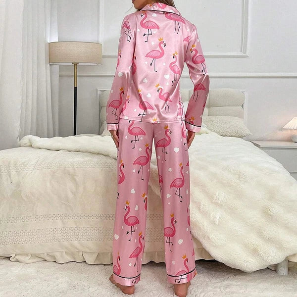 Womens Ladies Satin Nightwear Pyjamas 2Pcs Set Silk PJS Long Sleeve Sleepwear