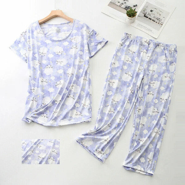 Womens Capri Set Sleepwear Pajamas Woman Sleep Nightshirt Home wear Nightwear Pj
