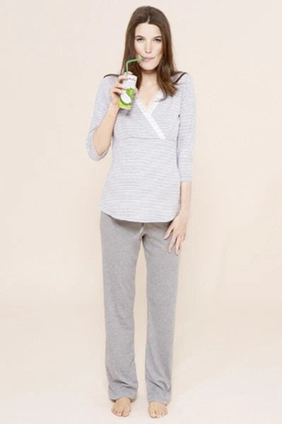 Bellybutton Maternity pregnancy pyjamas - striped blue, pink, grey maternity PJs