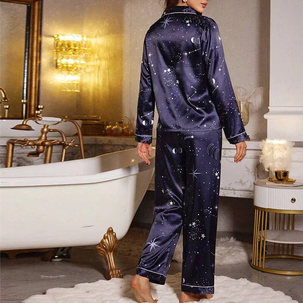 Womens Ladies Satin Nightwear Pyjamas 2Pcs Set Silk PJS Long Sleeve Sleepwear