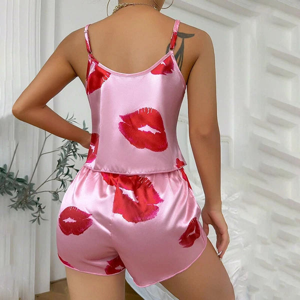 Ladies Women Satin Silk Pyjamas Set Lace Cami Vest Shorts Lingerie Sleepwear Pjs