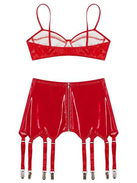 Womens Lingerie Set Metallic Crop Top Wirefree Miniskirt Unlined Nightwear Sexy
