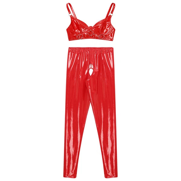 Womens Catsuit Crotchless Nightwear Costume Lingerie Set Bralette Clubwear Bra