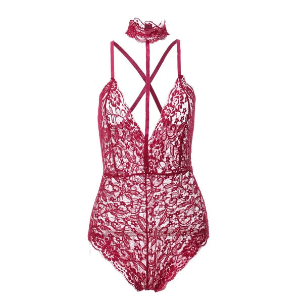 Bodysuit Sheer Mesh Bodysuit Women Pajamas Sexy Erotic Lingerie Backless Lace