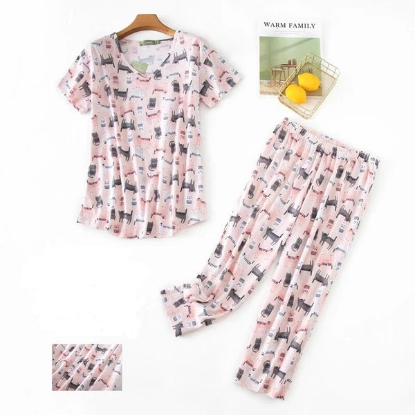 Womens Capri Set Sleepwear Soft Pajamas Sleep Nightshirts Print Comfy Pyjama Set