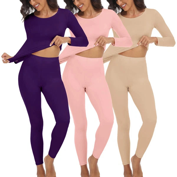 Women Thermals Top & Bottom 2PC Set Waffle Knit Thermal Long Johns Underwear US
