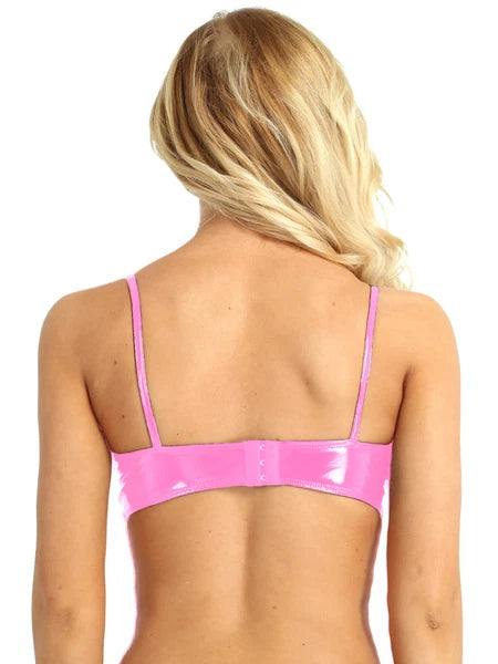 Womens Miniskirt Sexy Lingerie Set No Pad Crop Top Faux Leather Nightwear Vest