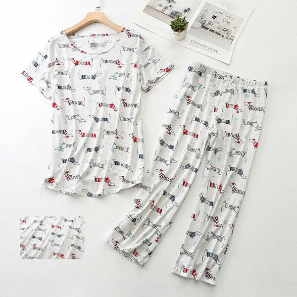 Womens Capri Set Sleepwear Pajamas Woman Sleep Nightshirt Home wear Nightwear Pj