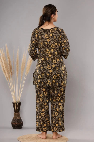 New Indian Printed Cotton Top &Pajama Set Ethnic Sleepwear/Lounge Wear/NightSuit