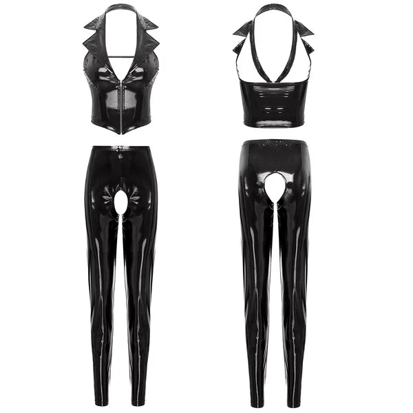 Womens Catsuit Crotchless Nightwear Costume Lingerie Set Bralette Clubwear Bra