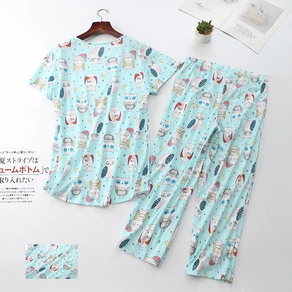 Womens Capri Set Sleepwear Pajamas Woman Sleep Nightshirt Home wear Nightwear Pj