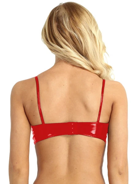 Womens Miniskirt Sexy Lingerie Set No Pad Crop Top Faux Leather Nightwear Vest