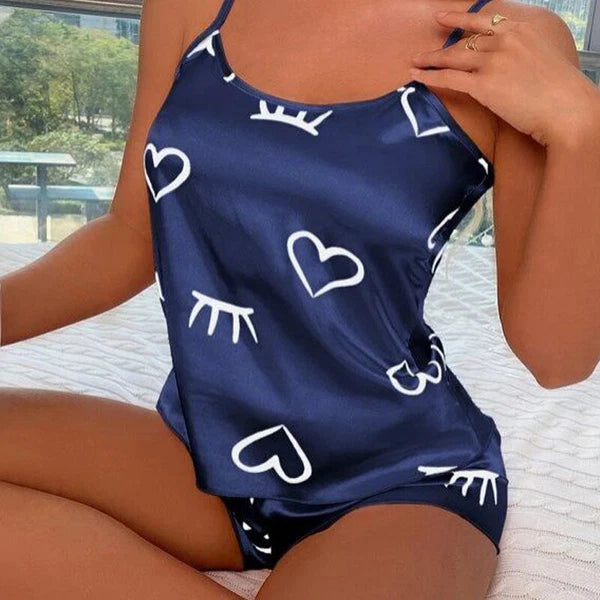Ladies Women Satin Silk Pyjamas Set Lace Cami Vest Shorts Lingerie Sleepwear Pjs