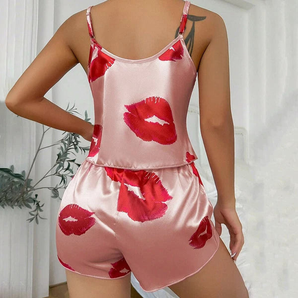Ladies Women Satin Silk Pyjamas Set Lace Cami Vest Shorts Lingerie Sleepwear Pjs