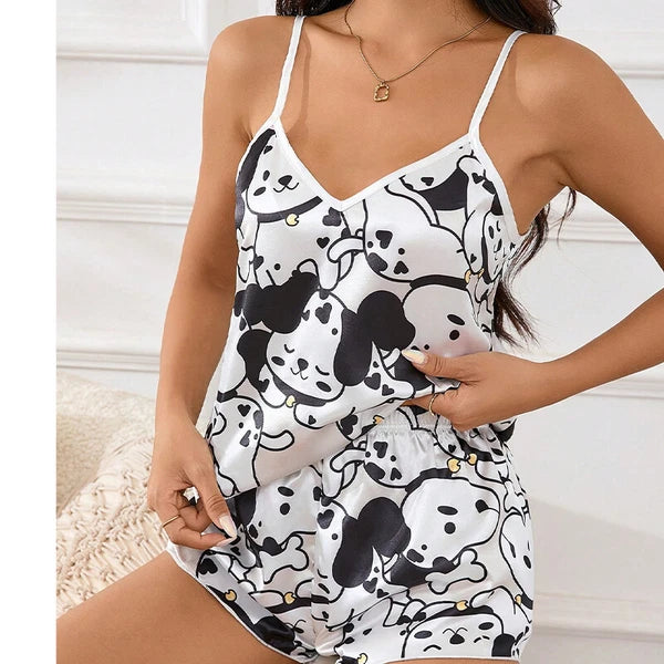 Ladies Women Satin Silk Pyjamas Set Lace Cami Vest Shorts Lingerie Sleepwear Pjs