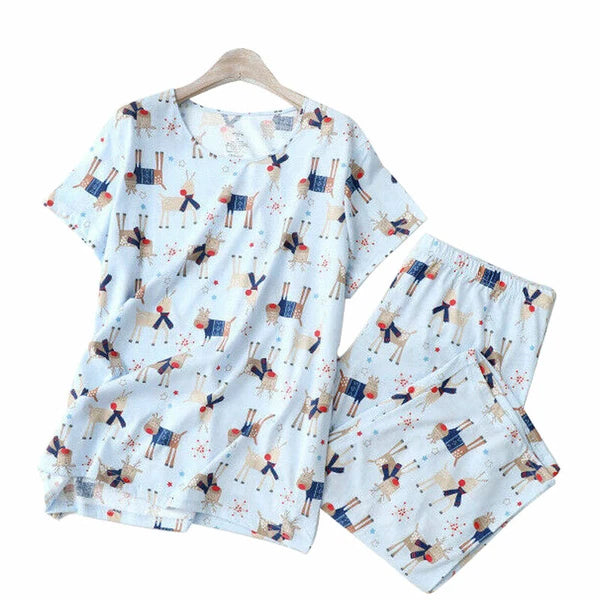 Womens Capri Set Sleepwear Pajamas Woman Sleep Nightshirt Home wear Nightwear Pj