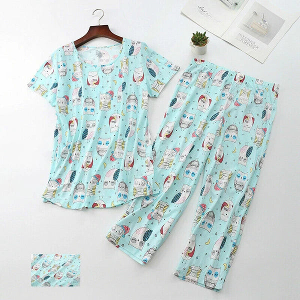 Womens Capri Set Sleepwear Pajamas Woman Sleep Nightshirt Home wear Nightwear Pj