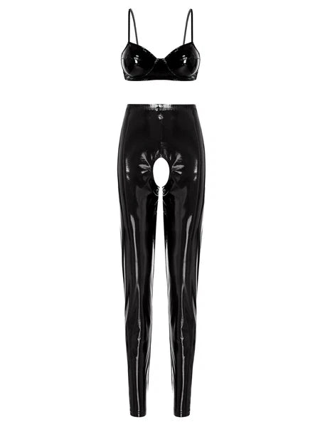 Womens Catsuit Crotchless Nightwear Costume Lingerie Set Bralette Clubwear Bra