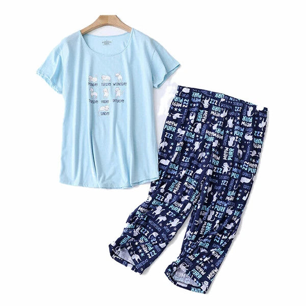 Womens Capri Set Sleepwear Pajamas Woman Sleep Nightshirt Home wear Nightwear Pj