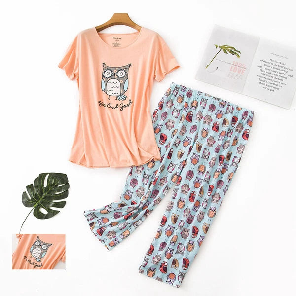 Womens Capri Set Sleepwear Pajamas Woman Sleep Nightshirt Home wear Nightwear Pj