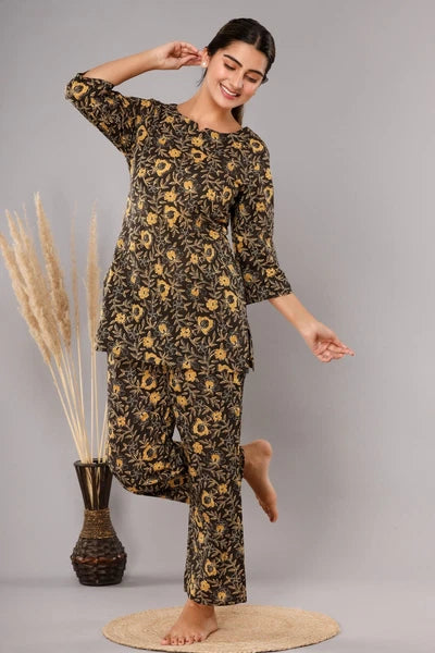 New Indian Printed Cotton Top &Pajama Set Ethnic Sleepwear/Lounge Wear/NightSuit