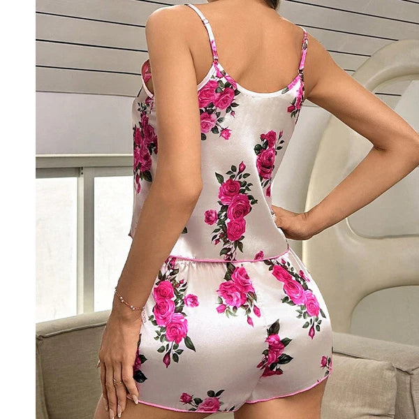 Ladies Women Satin Silk Pyjamas Set Lace Cami Vest Shorts Lingerie Sleepwear Pjs