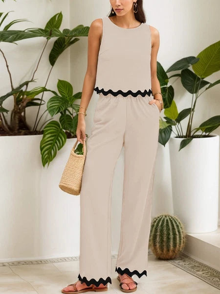 Womens Summer 2 Piece Outfits Sleeveless Tank Top Wide Leg Pants Sets Tracksuit