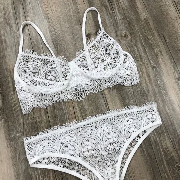 2PCS Women Lace Lingerie Bra Thong Underwear Set Babydoll Nightwear Sleepwear US
