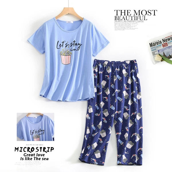 Womens Capri Set Sleepwear Soft Pajamas Sleep Nightshirts Print Comfy Pyjama Set
