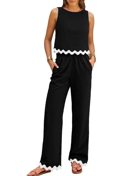 Womens Summer 2 Piece Outfits Sleeveless Tank Top Wide Leg Pants Sets Tracksuit