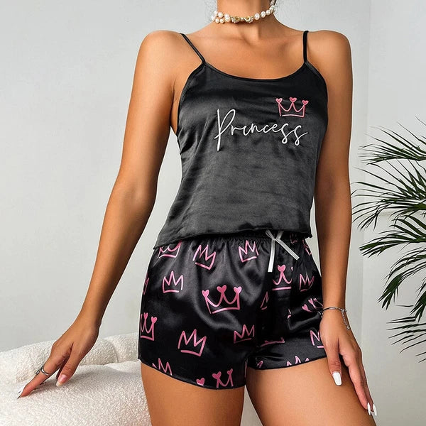 Ladies Women Satin Silk Pyjamas Set Lace Cami Vest Shorts Lingerie Sleepwear Pjs