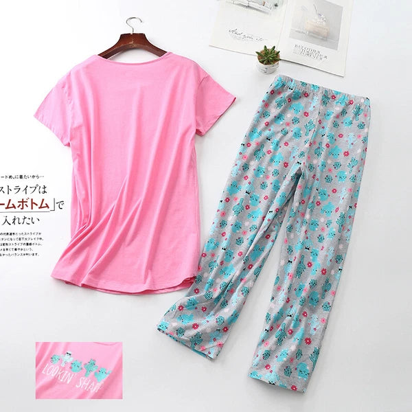 Womens Capri Set Sleepwear Pajamas Woman Sleep Nightshirt Home wear Nightwear Pj