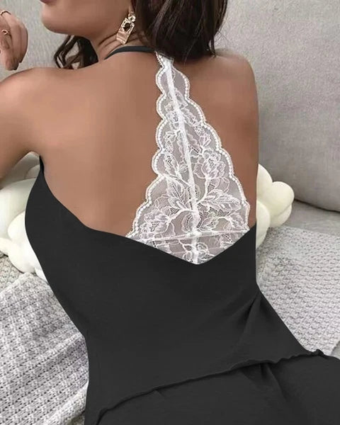 Women's Crochet Lace Pajamas Sleeveless V-Neck Set Daily Wear 2 Piece Sleepwear