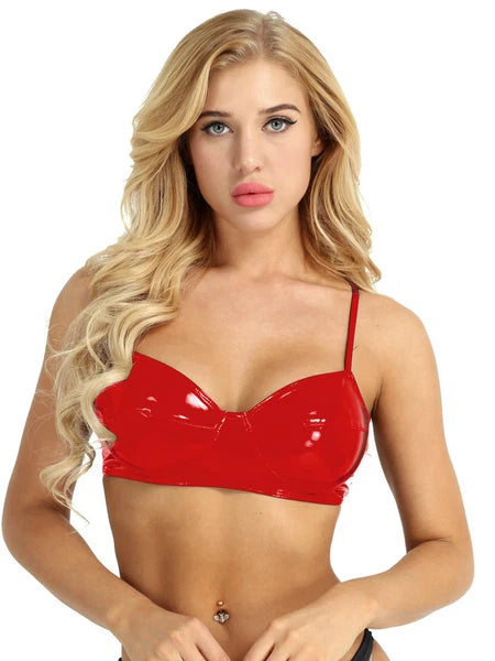 Womens Lingerie Set Metallic Crop Top Wirefree Miniskirt Unlined Nightwear Sexy