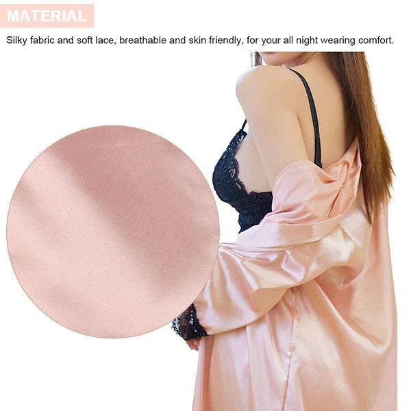 4pcs/set Sexy Women Lingerie Silk Lace Underwear Sleepwear Night Topcoat Pajamas