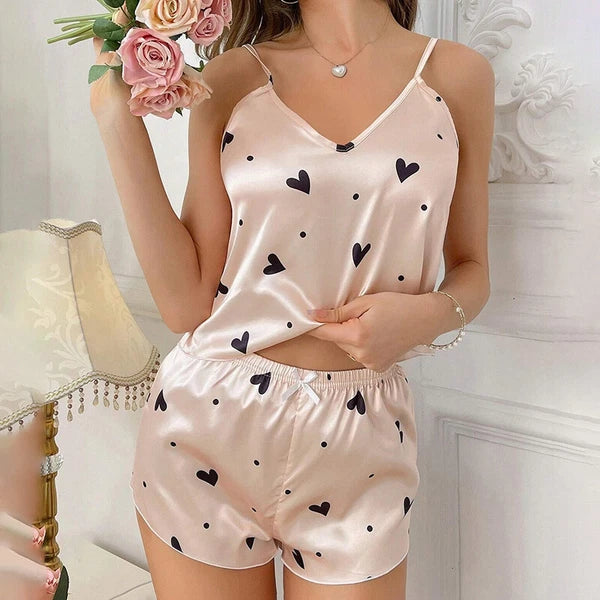 Ladies Women Satin Silk Pyjamas Set Lace Cami Vest Shorts Lingerie Sleepwear Pjs