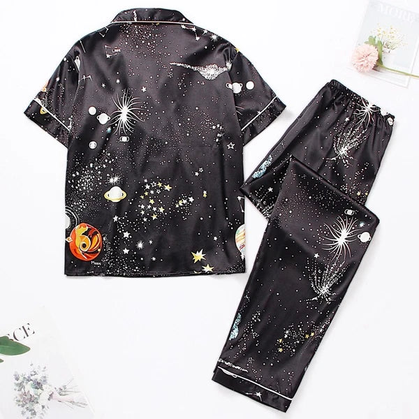 Womens Ladies Satin Nightwear Pyjamas 2Pcs Set Silk PJS Long Sleeve Sleepwear