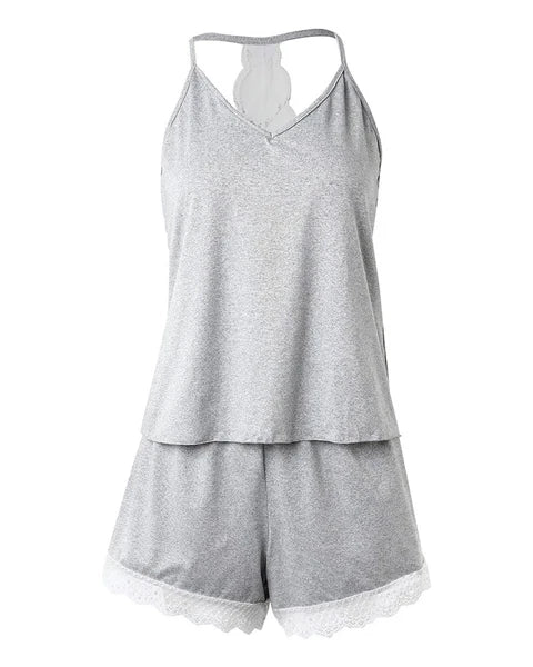 Women's Crochet Lace Pajamas Sleeveless V-Neck Set Daily Wear 2 Piece Sleepwear