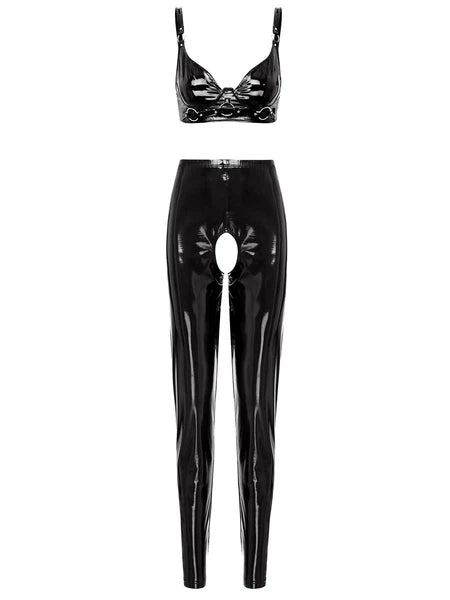 Womens Catsuit Crotchless Nightwear Costume Lingerie Set Bralette Clubwear Bra
