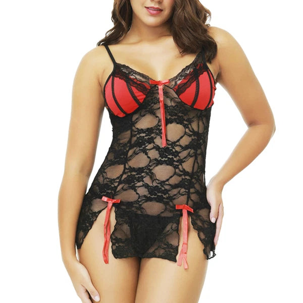 Women Lace Sexy Lingerie Nightwear Sleepwear Babydoll Pajamas Dress G-String Set