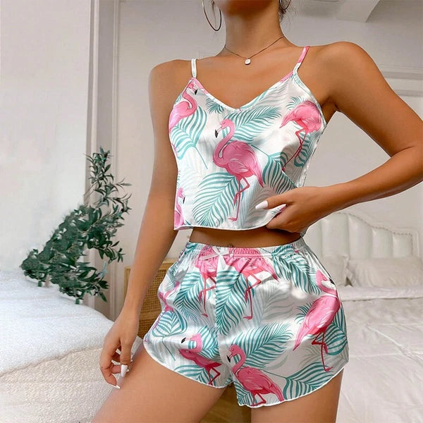 Ladies Women Satin Silk Pyjamas Set Lace Cami Vest Shorts Lingerie Sleepwear Pjs