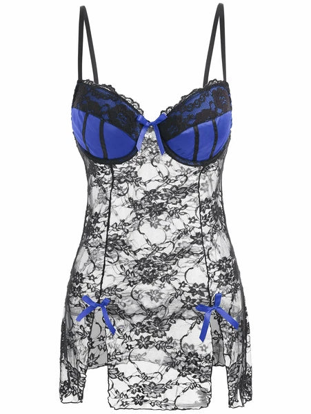 Women Lace Sexy Lingerie Nightwear Sleepwear Babydoll Pajamas Dress G-String Set