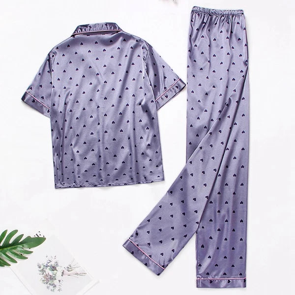 Womens Ladies Satin Nightwear Pyjamas 2Pcs Set Silk PJS Long Sleeve Sleepwear